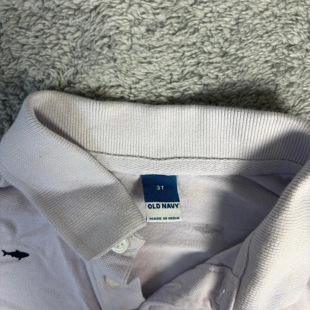 Old Navy Toddler Boys Shark Print Polo Shirt Lavender 3T Short Sleeve Cotton